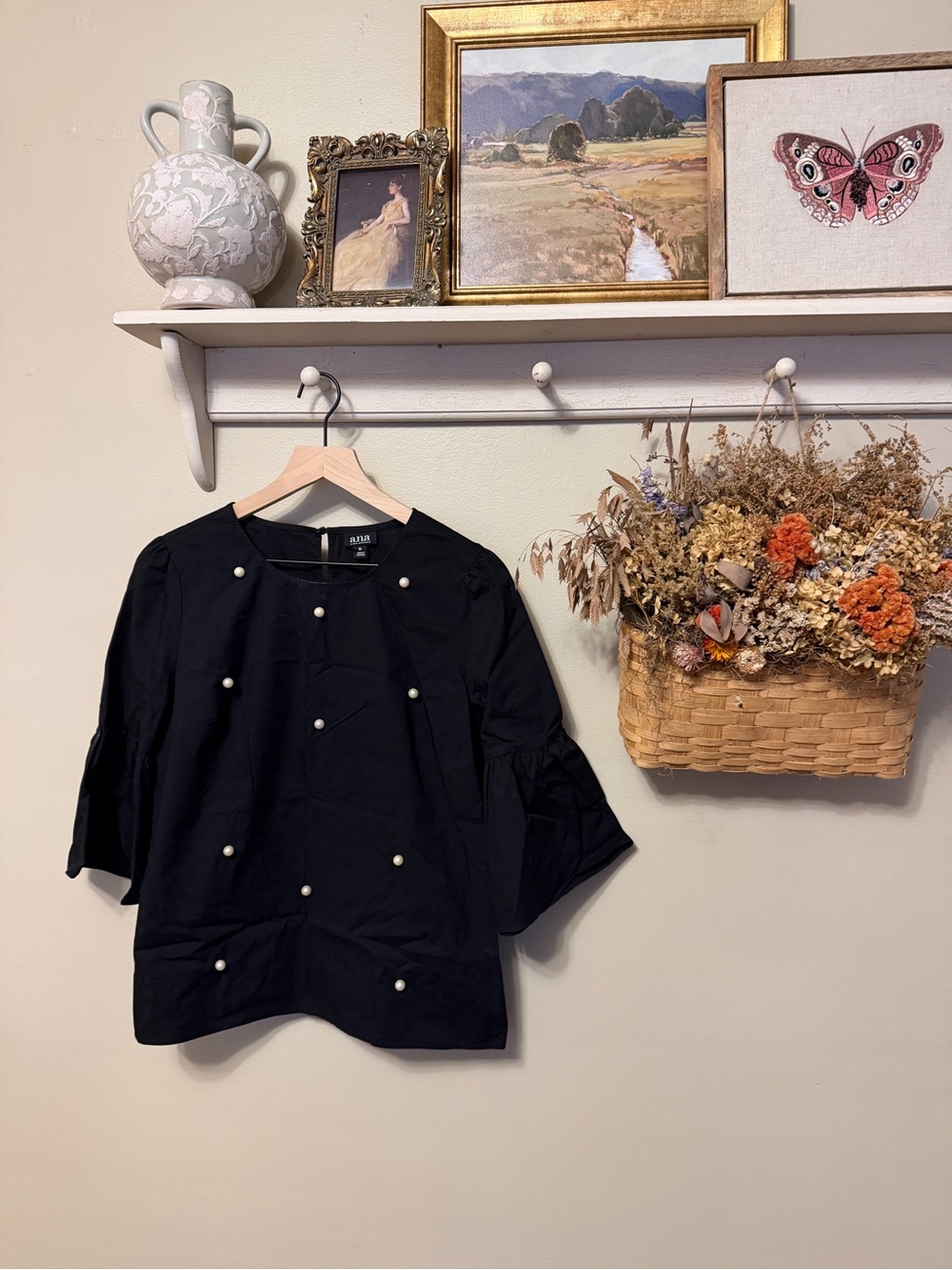 a.n.a Black Pearl-Embellished Blouse
